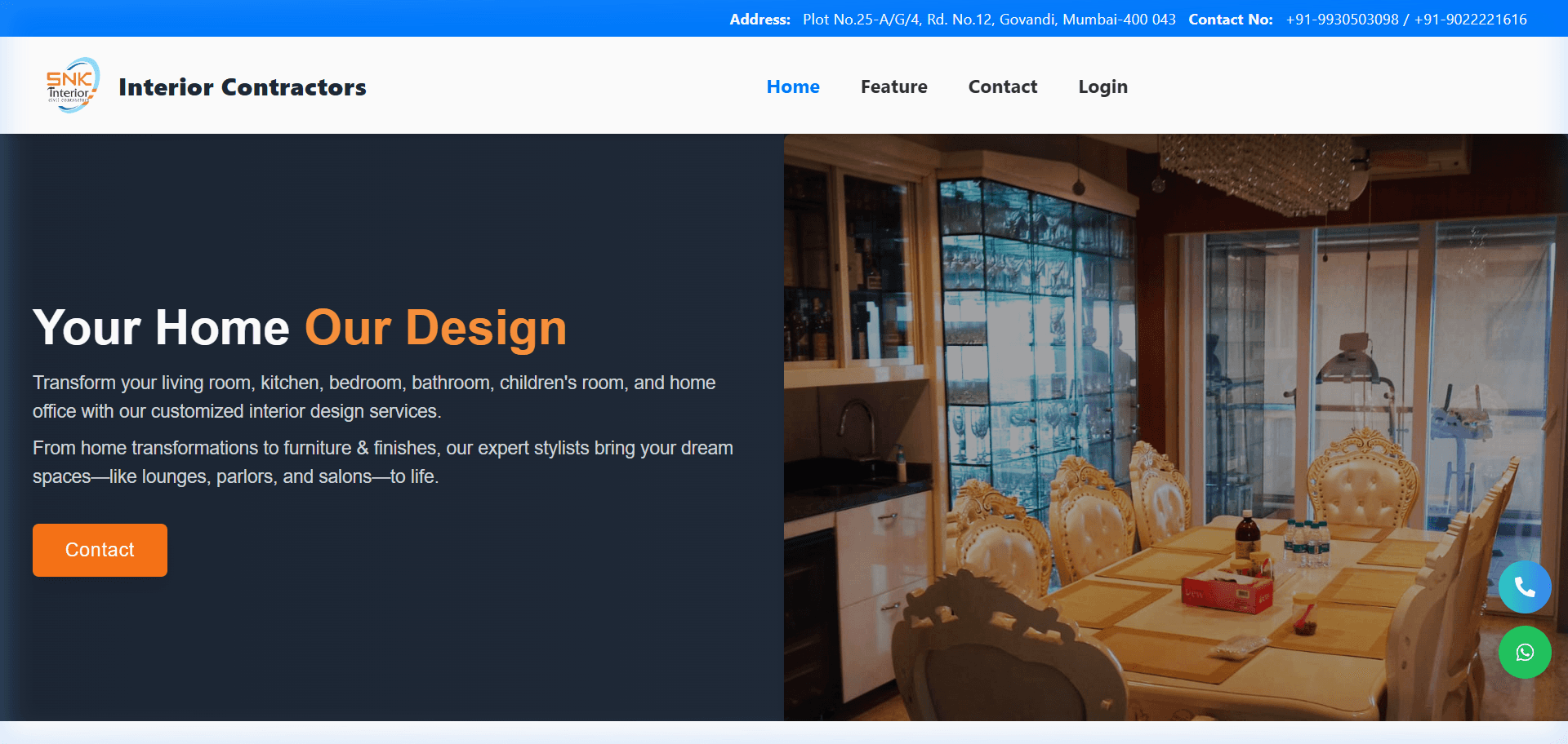 SNK Interior — live website screenshot