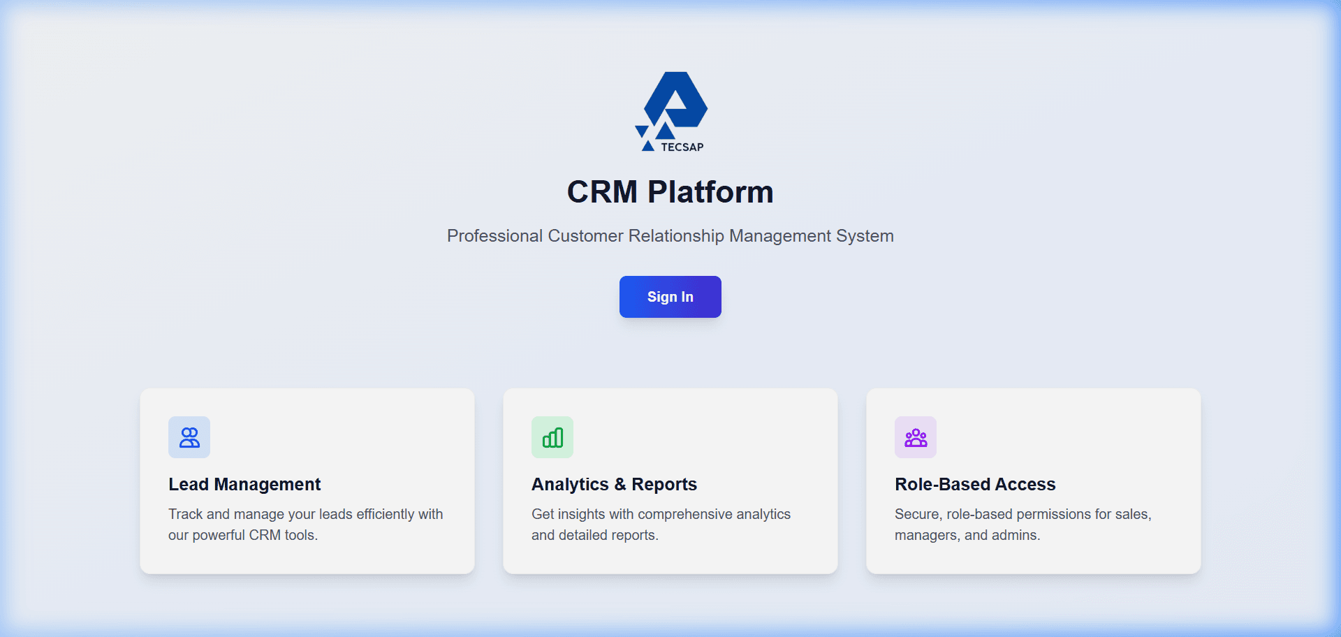 TecSAP CRM — live website screenshot